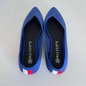 Rothy's The Point Women's Blue Knit Flats Red and White Heel Stripe